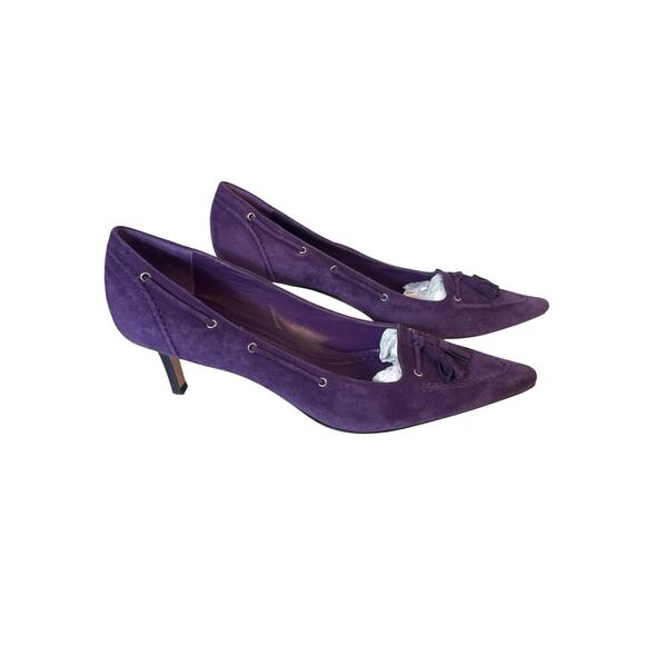 Brooks Brothers Plum Purple Suede Low Kitten Heel Pumps Tassel Pointed Toe 8.5 - Picture 3 of 7